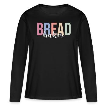 Pain Boulanger Boulangerie Boulangerie Confiserie - T-shirt manches longues Premium bio Femme - noir - Devant - Julia (174cm)