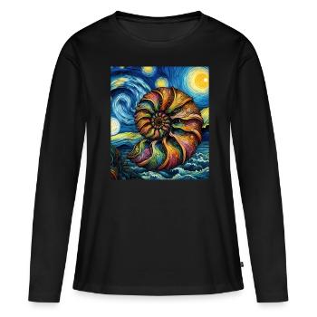 Ammonit Fossil Paläontologe Sternennacht Malerei - Frauen Premium Bio Langarmshirt - Schwarz - Vorne - Julia (174cm)