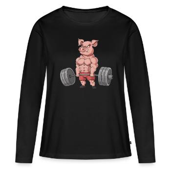 Schwein Gewichtheben Fitness-Studio - Frauen Premium Bio Langarmshirt - Schwarz - Vorne - Julia (174cm)