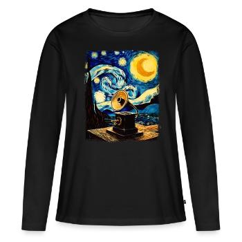 Gramophone Old School Platine Vinyle Nuit Étoilée - T-shirt manches longues Premium bio Femme - noir - Devant - Julia (174cm)