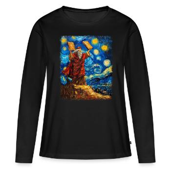 Moïse Israël Chrétien Peinture de la nuit étoilée - T-shirt manches longues Premium bio Femme - noir - Devant - Julia (174cm)