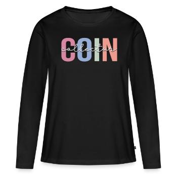 Pièces de collection Pièces de collection Pièces de collection Expert en pièces de monnaie - T-shirt manches longues Premium bio Femme - noir - Devant - Julia (174cm)