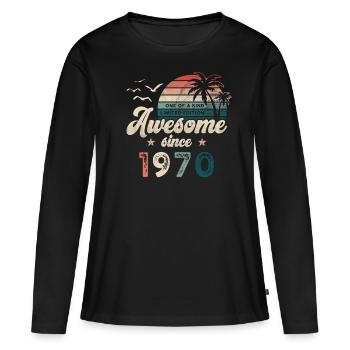 Anniversaire Palmiers des années 1970 - T-shirt manches longues Premium bio Femme - noir - Devant - Julia (174cm)