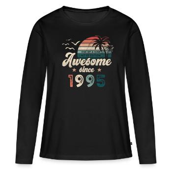 Anniversaire 1995 Palmiers - T-shirt manches longues Premium bio Femme - noir - Devant - Julia (174cm)