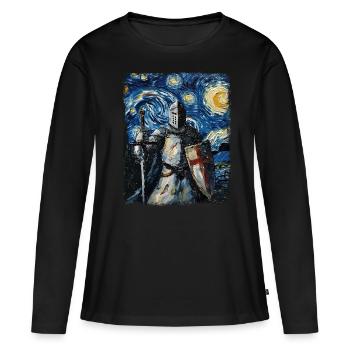 Templer Ritter Kreuz Sternennacht Gemälde - Frauen Premium Bio Langarmshirt - Schwarz - Vorne - Julia (174cm)