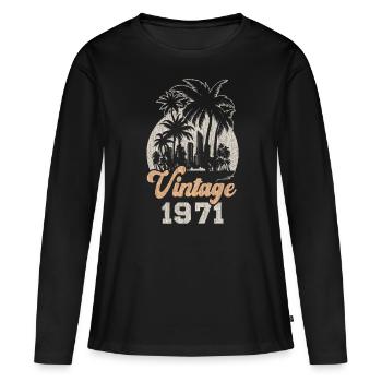 Millésime 1971 Anniversaire Palmiers - T-shirt manches longues Premium bio Femme - noir - Devant - Julia (174cm)
