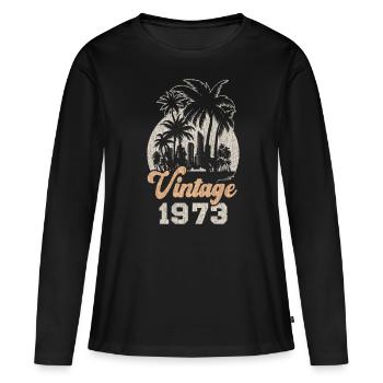 Millésime 1973 Anniversaire Palmiers - T-shirt manches longues Premium bio Femme - noir - Devant - Julia (174cm)