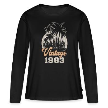 Millésime 1983 Anniversaire Palmiers - T-shirt manches longues Premium bio Femme - noir - Devant - Julia (174cm)