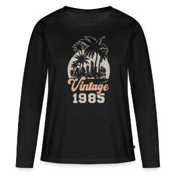 Vintage 1985 Birthday Palm Trees - Women's Premium Organic Long Sleeve Shirt - black - Front - Julia (174cm)