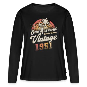 Vintage 1951 Birthday Palm Trees - Women's Premium Organic Long Sleeve Shirt - black - Front - Julia (174cm)