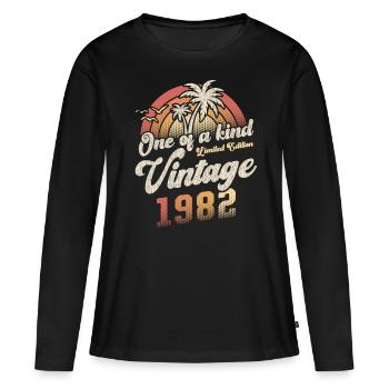 Millésime 1982 Anniversaire Palmiers - T-shirt manches longues Premium bio Femme - noir - Devant - Julia (174cm)