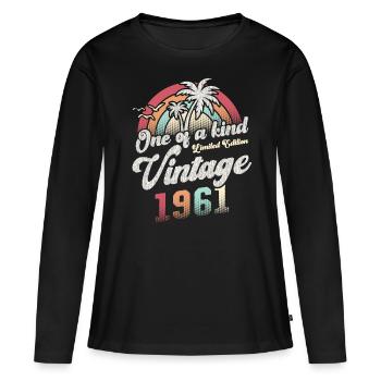 Millésime 1961 Anniversaire Palmiers - T-shirt manches longues Premium bio Femme - noir - Devant - Julia (174cm)
