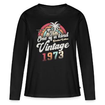 Millésime 1973 Anniversaire Palmiers - T-shirt manches longues Premium bio Femme - noir - Devant - Julia (174cm)