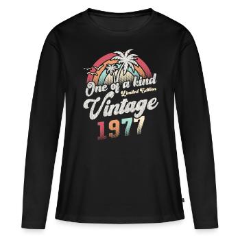 Millésime 1977 Anniversaire Palmiers - T-shirt manches longues Premium bio Femme - noir - Devant - Julia (174cm)