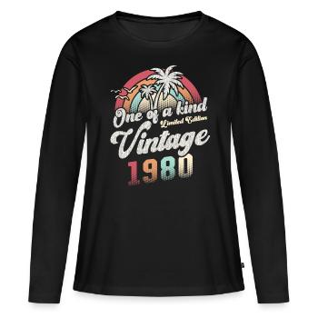 Millésime 1980 Anniversaire Palmiers - T-shirt manches longues Premium bio Femme - noir - Devant - Julia (174cm)