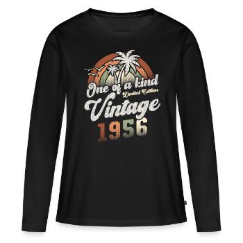 Millésime 1956 Anniversaire Palmiers - T-shirt manches longues Premium bio Femme - noir - Devant - Julia (174cm)