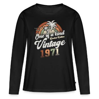 Millésime 1971 Anniversaire Palmiers - T-shirt manches longues Premium bio Femme - noir - Devant - Julia (174cm)