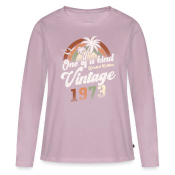 Millésime 1973 Anniversaire Palmiers - T-shirt manches longues Premium bio Femme - rose poudré - Devant - Julia (174cm)
