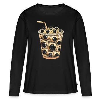 Oeil esthétique bizarre Boba Tea Milktea Bubbl - T-shirt manches longues Premium bio Femme - noir - Devant - Julia (174cm)