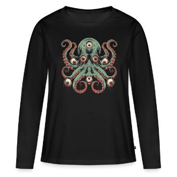 Weirdcore Ästhetischer Oktopus Augäpfel Cthulhu St - Frauen Premium Bio Langarmshirt - Schwarz - Vorne - Julia (174cm)