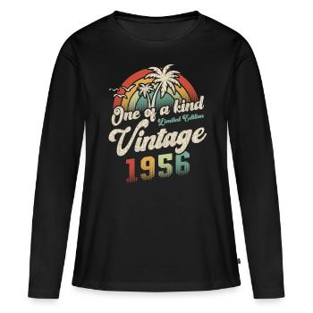 Millésime 1956 Anniversaire Palmiers - T-shirt manches longues Premium bio Femme - noir - Devant - Julia (174cm)