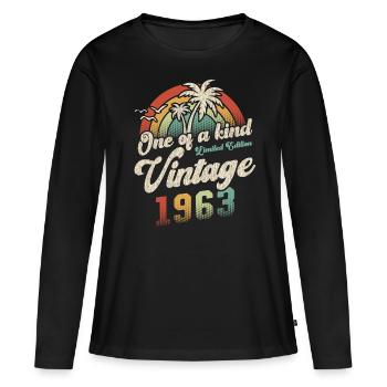 Millésime 1963 Anniversaire Palmiers - T-shirt manches longues Premium bio Femme - noir - Devant - Julia (174cm)