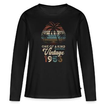 Millésime 1956 Anniversaire Palmiers - T-shirt manches longues Premium bio Femme - noir - Devant - Julia (174cm)