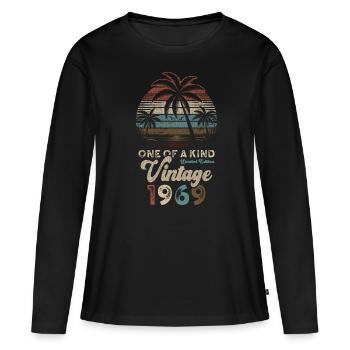 Millésime 1969 Anniversaire Palmiers - T-shirt manches longues Premium bio Femme - noir - Devant - Julia (174cm)