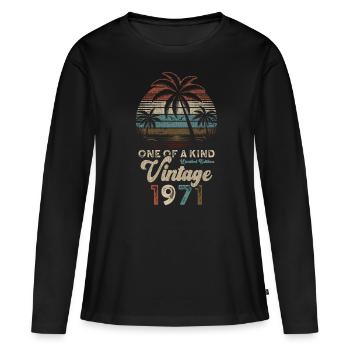 Millésime 1971 Anniversaire Palmiers - T-shirt manches longues Premium bio Femme - noir - Devant - Julia (174cm)