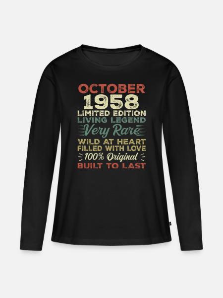 1958 Oktober 1958 Geburtstag Oktober 1958 Original - Frauen Premium Bio Langarmshirt - Schwarz