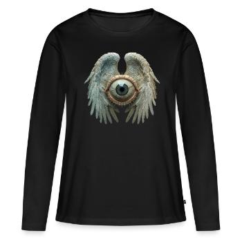 Esthétique étrange Ailes de globe oculaire humain - T-shirt manches longues Premium bio Femme - noir - Devant - Julia (174cm)