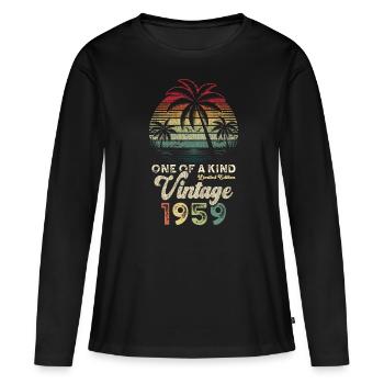 Millésime 1959 Anniversaire Palmiers - T-shirt manches longues Premium bio Femme - noir - Devant - Julia (174cm)