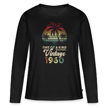 Vintage 1960 Geburtstag Palmen - Frauen Premium Bio Langarmshirt - Schwarz - Vorne - Julia (174cm)