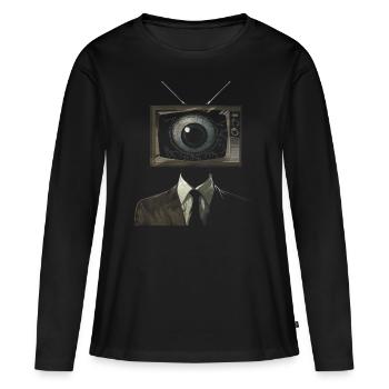 Weirdcore Ästhetik TV Mann Augapfel Grunge Strange - Frauen Premium Bio Langarmshirt - Schwarz - Vorne - Julia (174cm)