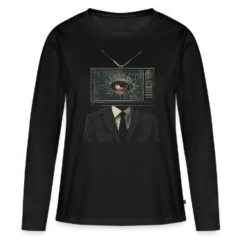 Weirdcore Ästhetik TV Mann Augapfel Grunge Strange - Frauen Premium Bio Langarmshirt - Schwarz - Vorne - Julia (174cm)