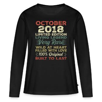 2018 Octobre 2018 Anniversaire Octobre 2018 Original - T-shirt manches longues Premium bio Femme - noir - Devant - Julia (174cm)
