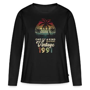 Millésime 1991 Anniversaire Palmiers - T-shirt manches longues Premium bio Femme - noir - Devant - Julia (174cm)