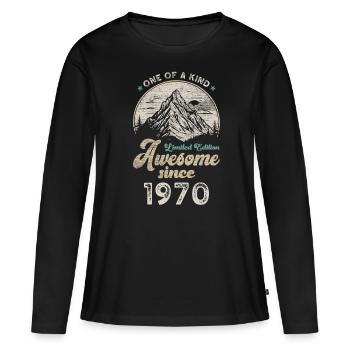 1970 Anniversaire Berge - T-shirt manches longues Premium bio Femme - noir - Devant - Julia (174cm)