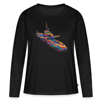 Sous-marin sous-marinier Veteran Popart - T-shirt manches longues Premium bio Femme - noir - Devant - Julia (174cm)