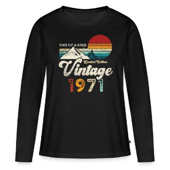 Millésime 1971 Anniversaire Montagnes - T-shirt manches longues Premium bio Femme - noir - Devant - Julia (174cm)
