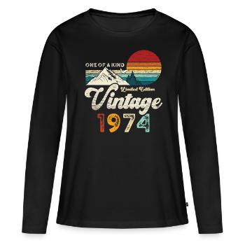 Vintage 1974 Geburtstag Berge - Frauen Premium Bio Langarmshirt - Schwarz - Vorne - Julia (174cm)
