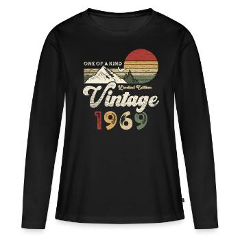 Millésime 1969 Anniversaire Montagnes - T-shirt manches longues Premium bio Femme - noir - Devant - Julia (174cm)
