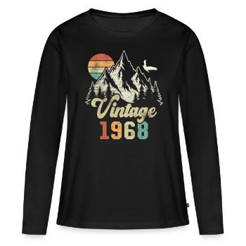 Vintage 1968 Birthday Mountains Eagle - Women's Premium Organic Long Sleeve Shirt - black - Front - Julia (174cm)