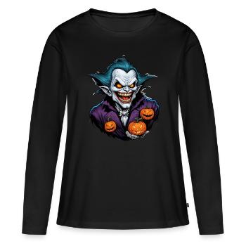 Halloween - Vampir Blutsauger Grusel mit Kürbis - Frauen Premium Bio Langarmshirt - Schwarz - Vorne - Julia (174cm)