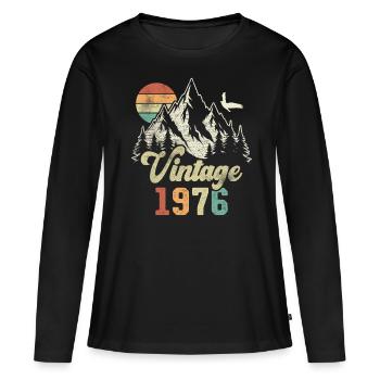 Vintage 1976 Birthday Mountains Eagle - Women's Premium Organic Long Sleeve Shirt - black - Front - Julia (174cm)