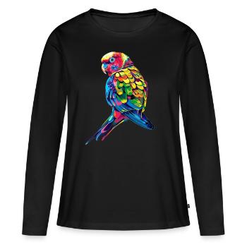 Perruche, Perruche, Perruche, Perroquet, Popart - T-shirt manches longues Premium bio Femme - noir - Devant - Julia (174cm)