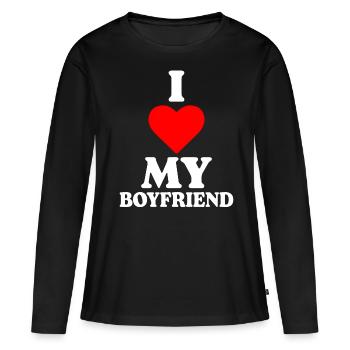 J’aime mon copain adore - T-shirt manches longues Premium bio Femme - noir - Devant - Julia (174cm)