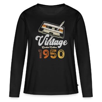 Vintage 1950 Geburtstag Kassette Bleistift - Frauen Premium Bio Langarmshirt - Schwarz - Vorne - Julia (174cm)
