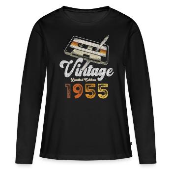 Vintage 1955 Birthday Cassette Pencil - Women's Premium Organic Long Sleeve Shirt - black - Front - Julia (174cm)