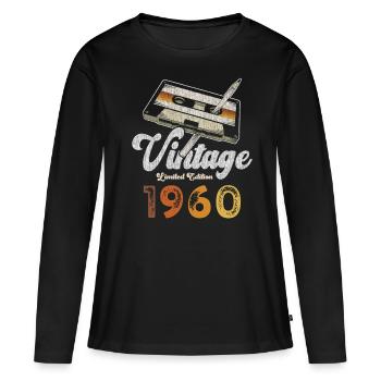 Vintage 1960 Geburtstag Kassette Bleistift - Frauen Premium Bio Langarmshirt - Schwarz - Vorne - Julia (174cm)